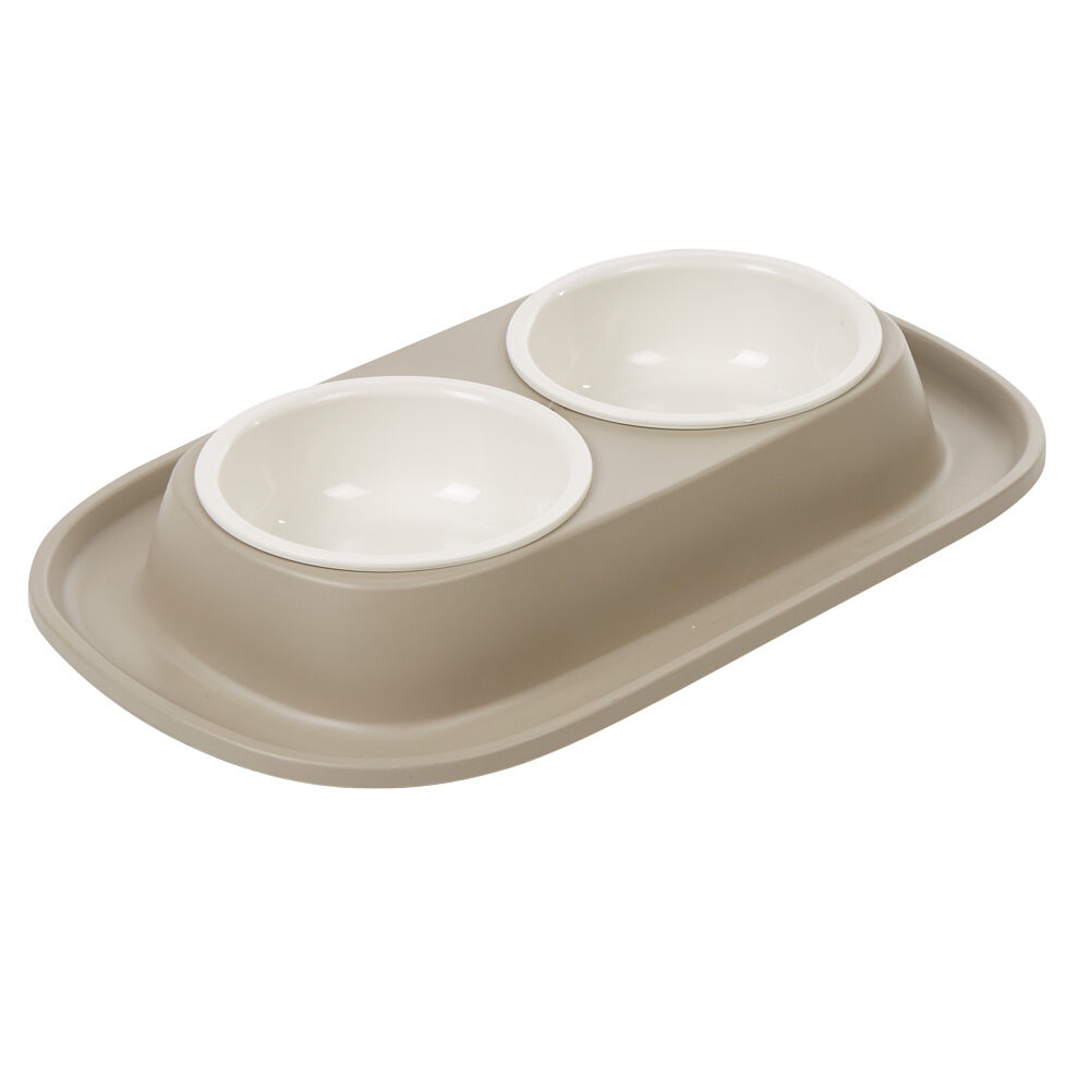 Gamelle double antidérapante blanc taupe