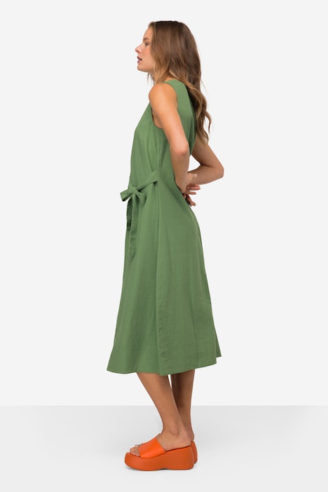 Leinenmix-Kleid, Straight Fit, Rundhals, seitliche Zierschleife