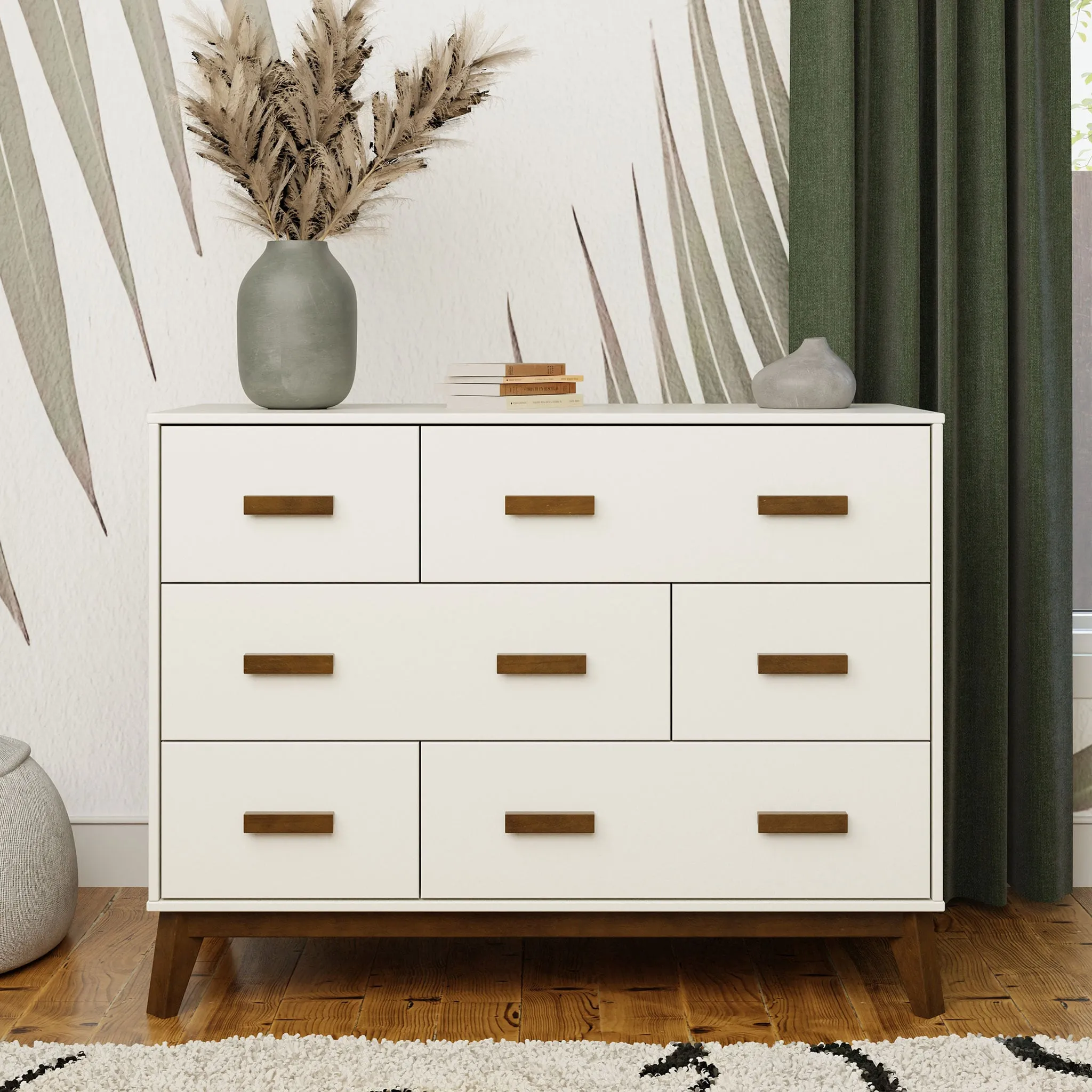 Babyletto Bureau 6 tiroirs Scoot - Blanc  Naturel Noisette