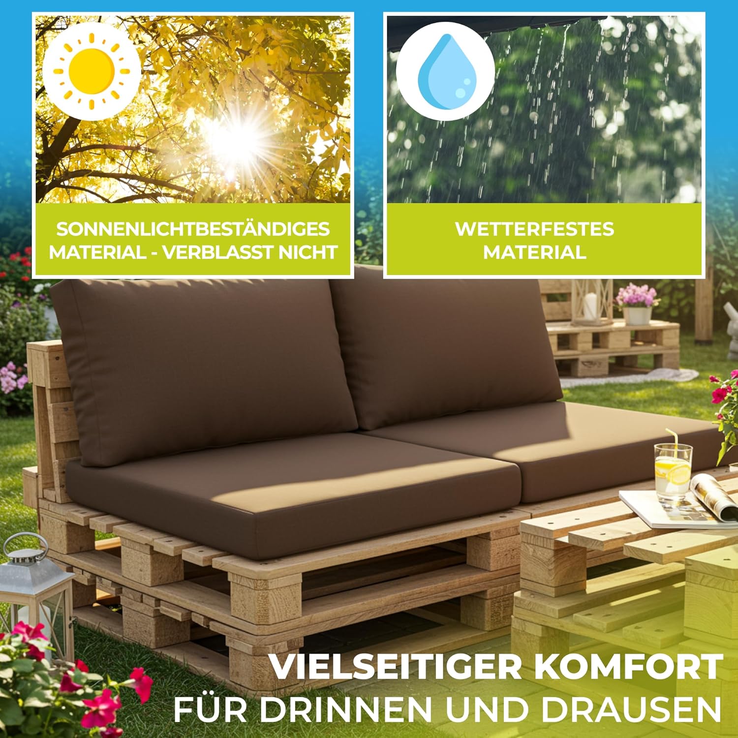 Palettenkissen 8-teiliges Set | Palettenauflage für Palettensofa | Rückenkissen & Sitzkissen für Europaletten | Palettenmöbel für Indoor & Outdoor mit UV-beständig | Made in EU | Graphit