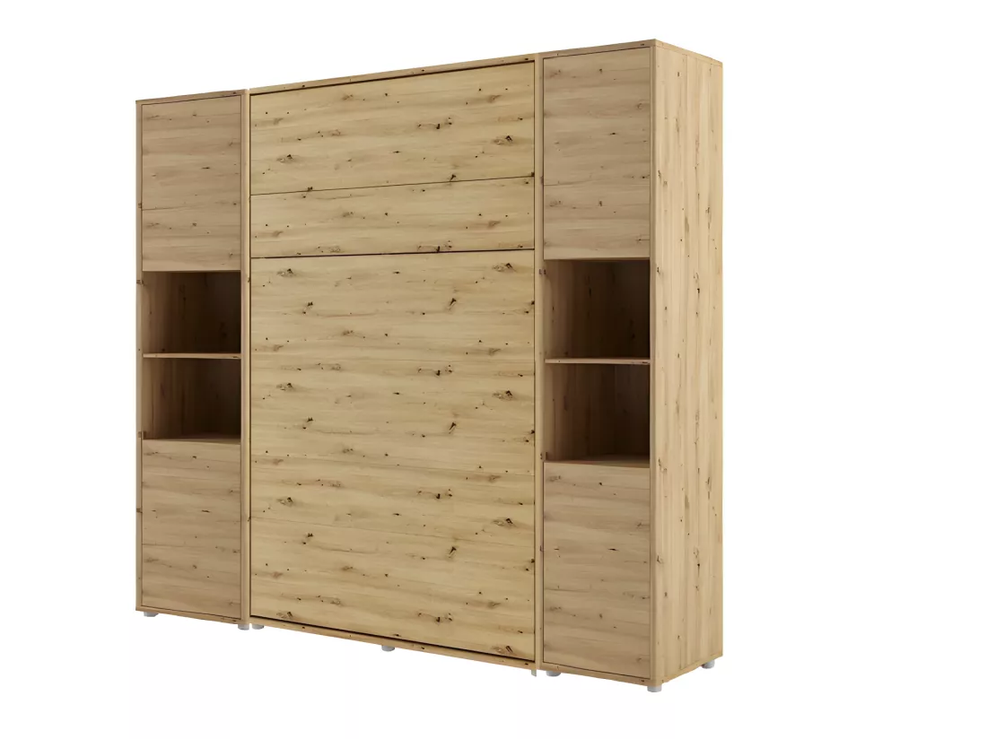 Lenart Armoire Lit escamotable +2 Placards Vertical 90x200 cm Chêne artisan Lit Rabattable Lit Mural