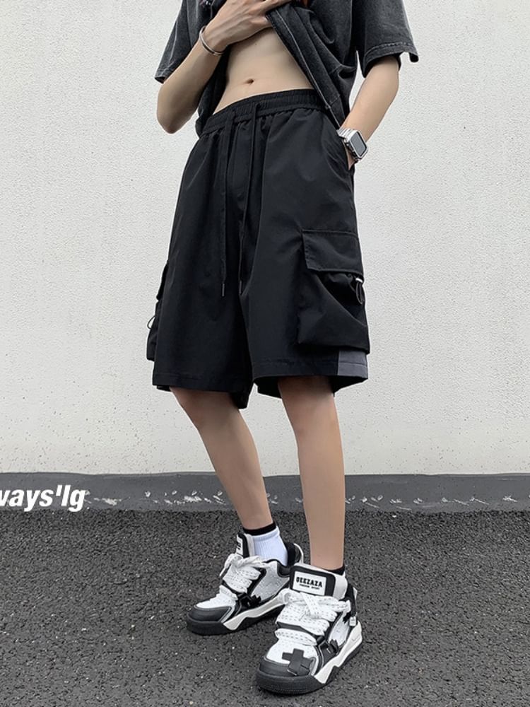 emeisa - Effen cargoshort met middelhoge taille