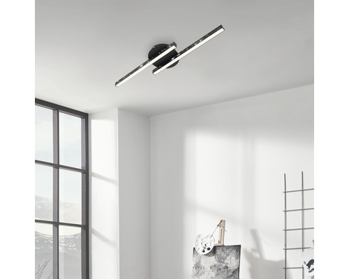 LED plafondlamp 2x6W 2x600 lm 3000K 14x60 cm Rey zwart + glitter effect