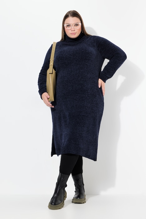 Chenille-Kleid, Strukturstrick, Rollkragen, Langarm