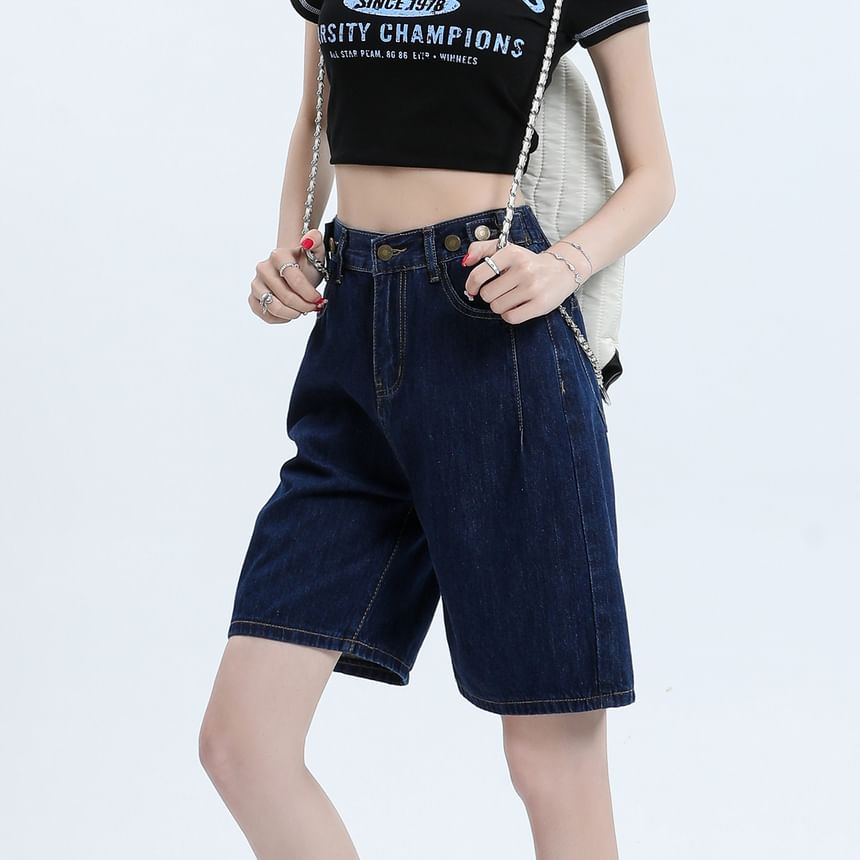 Magimomo - Denim shorts met hoge taille en wijde pijpen