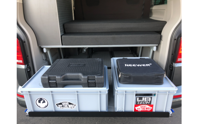BusBoxx heckBOXX flex 750 bis 950 mm VW T5 / T6 / T6.1 Multivan / Beach Heckauszugs-Modul geteilt