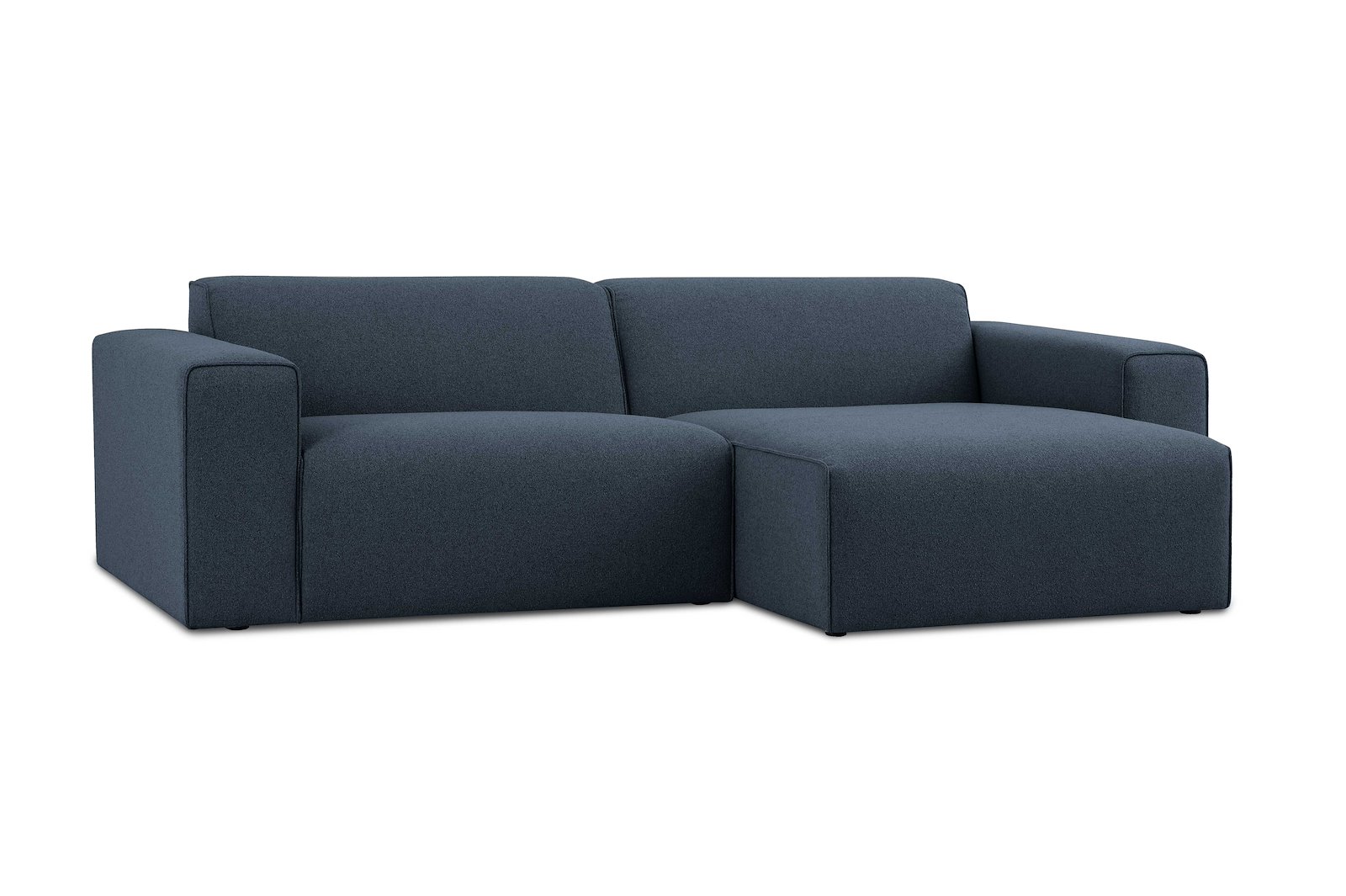 Styl 1,5-seter med sjeselong høyre Tekstil Lombardo 16/2 Dark Blue med sorte ben.
