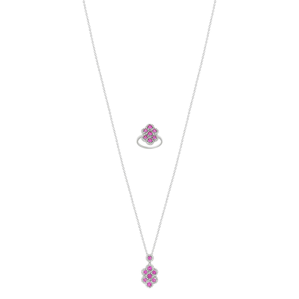 Parure argent 925 pierres imitation roses et zirconias