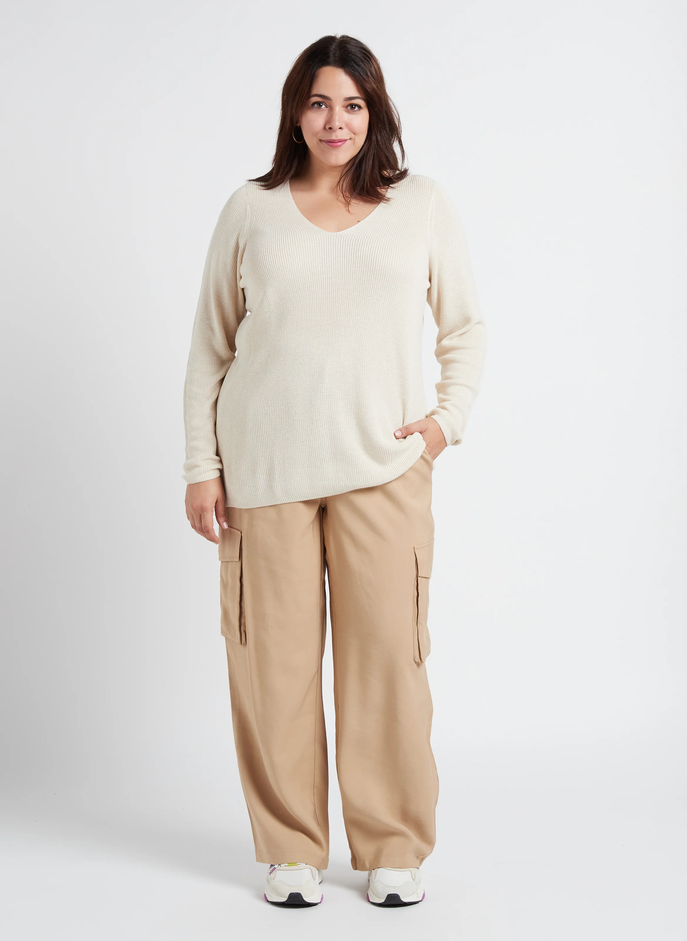 NEWLEXSUN - Pull droit col V| Beige