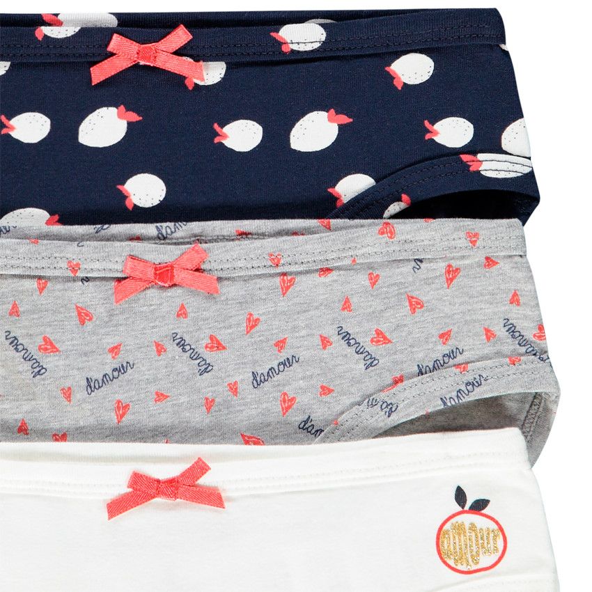 Lot de 3 culottes en coton pour enfant fille - Gris chiné