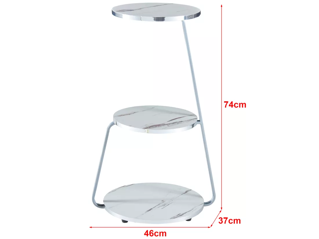 Table d'appoint Sipoo à 3 niveaux 74 x 46 x 37 cm marbre blanc / argenté [en.casa]