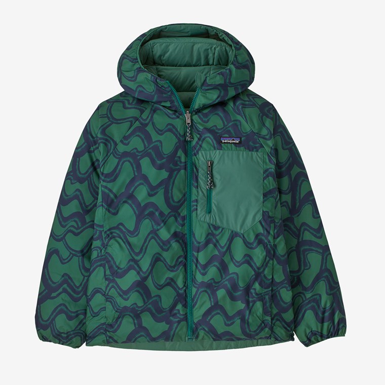 Patagonia K's Reversible DownSweater Hoody Small Currents: Conifer Green