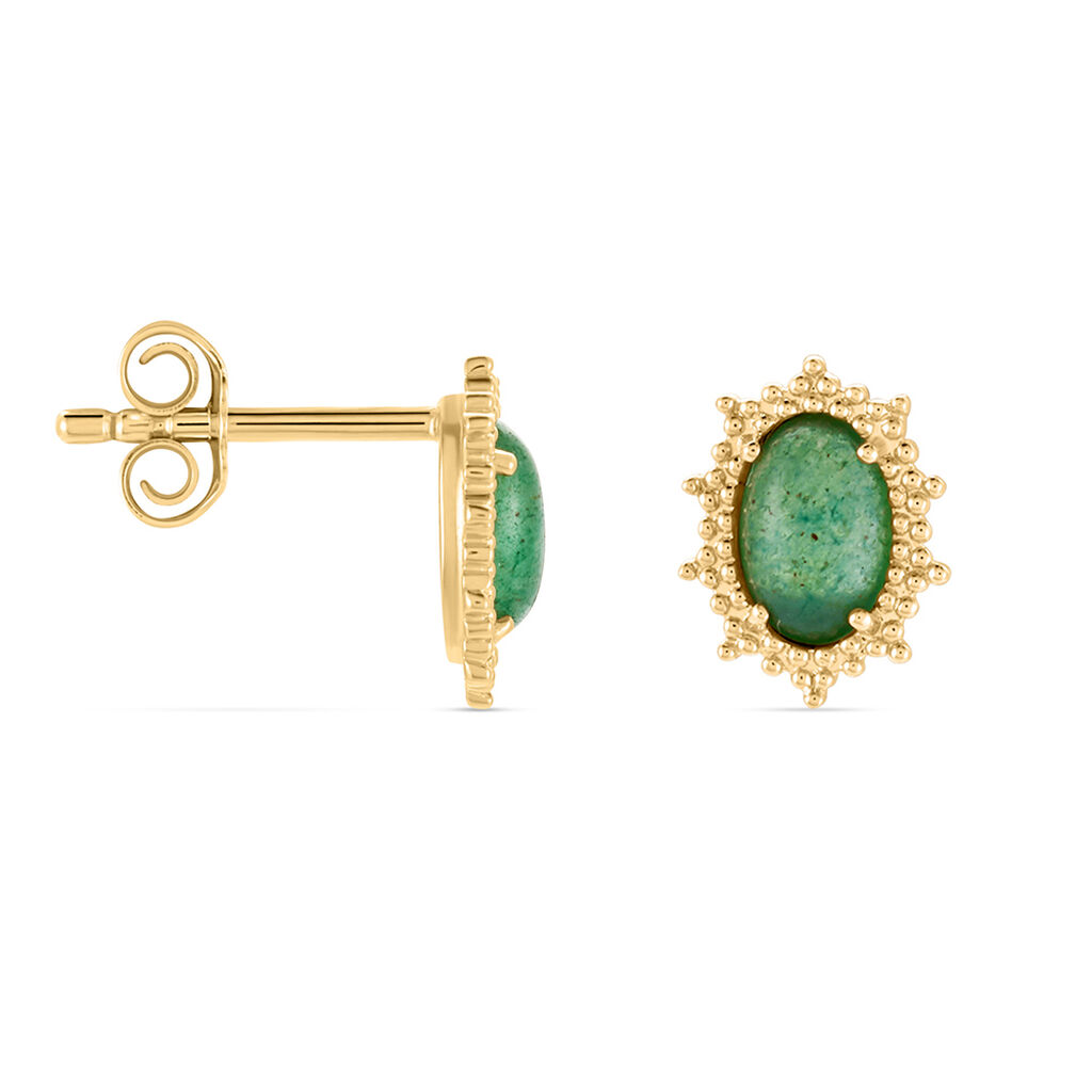 Boucles D'oreilles Puces Vintage Love Plaqué Or Jaune Aventurine