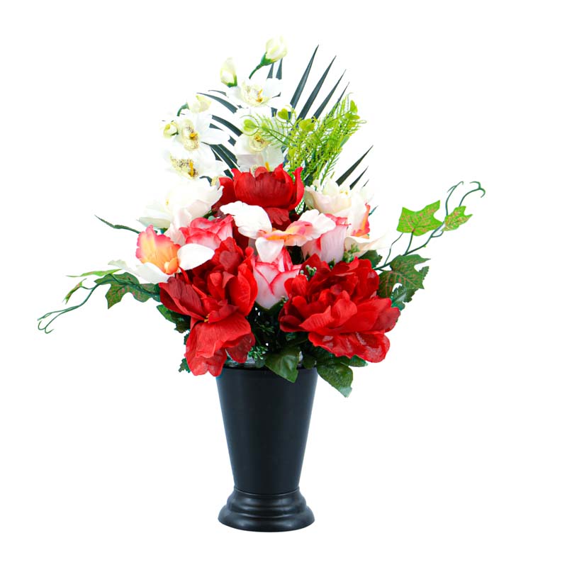 Vase lesté de fleurs artificielles