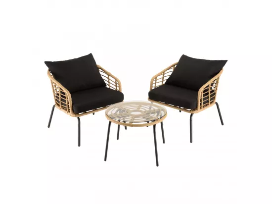 MALO - Ensemble de 2 fauteuils rotin synthétique et table basse ronde