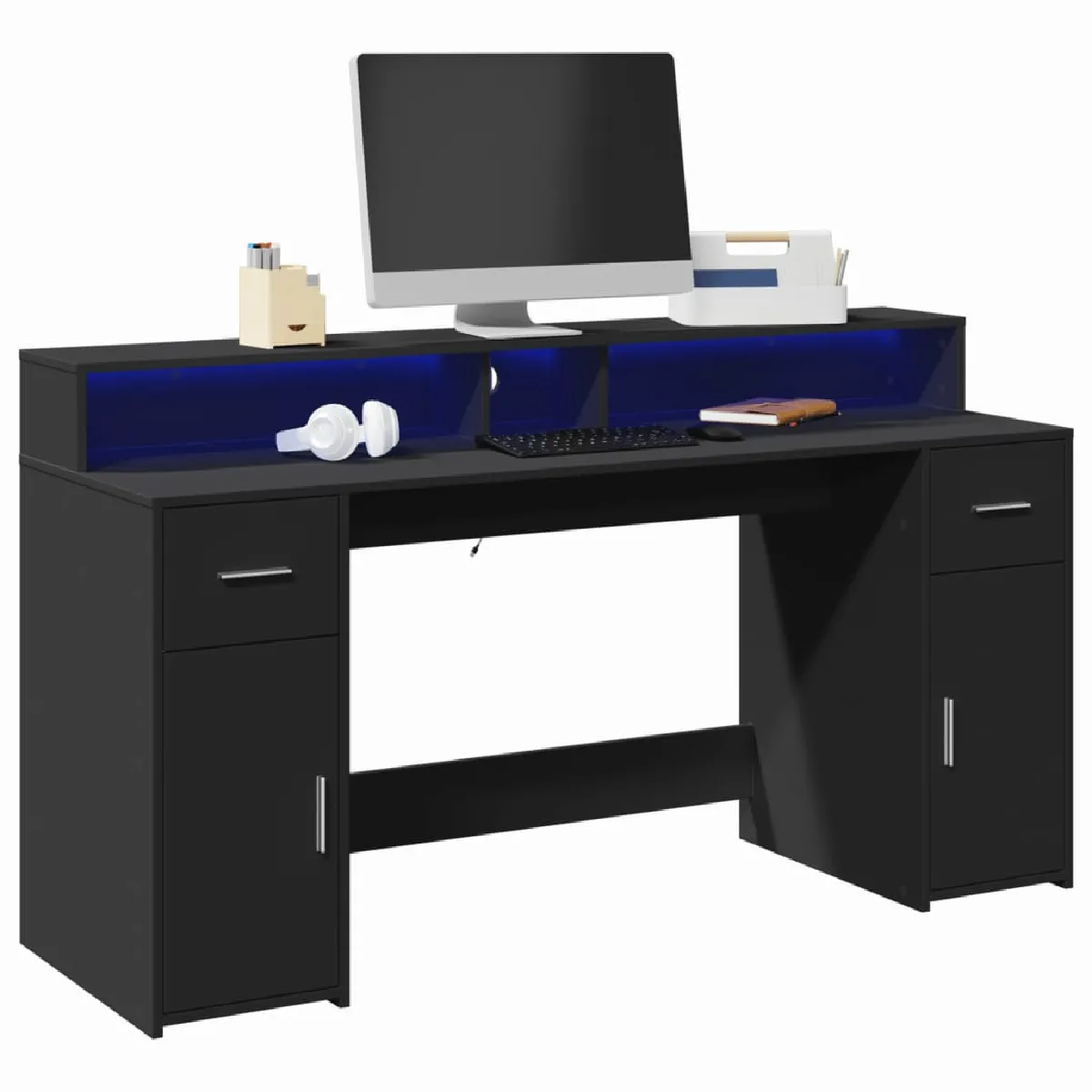 VidaXL Bureau avec LED - Noir