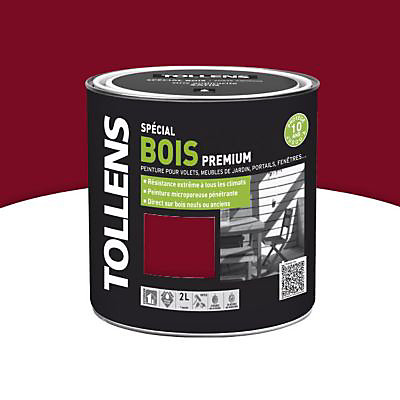Peinture extérieure bois premium rouge basque satin Tollens 2L