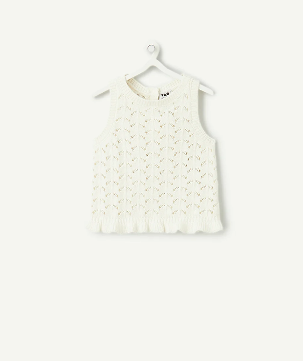top crochet bébé fille en coton biologique écru avec volants