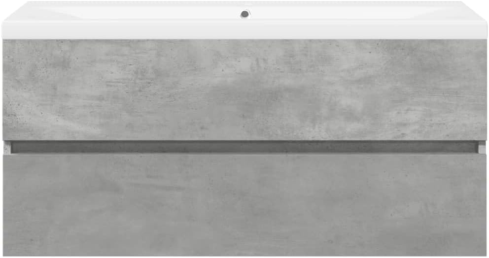 2-TLG. Badmöbel-Set Betongrau, Holzwerkstoff, 100 cm Breite, mit Keramik-Waschbecken, wandmontiert, für modernes Badezimmer