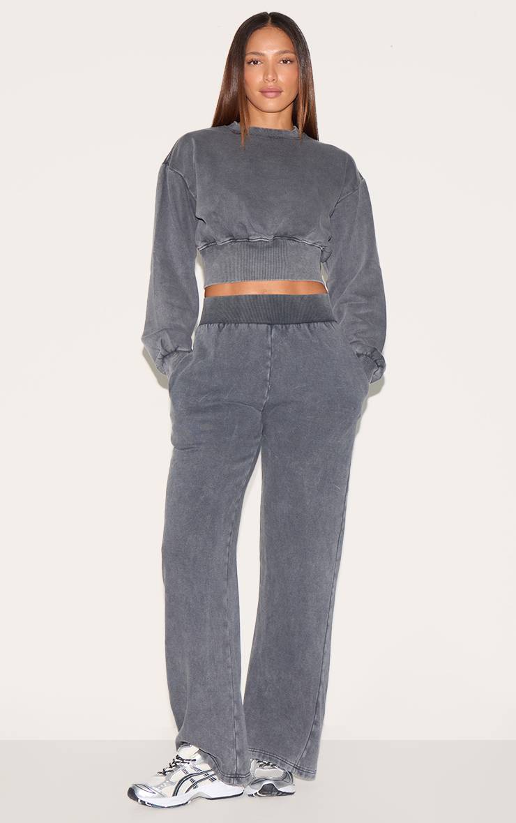 Washed Charcoal Jogger Tall Taille Haute Jambe Large