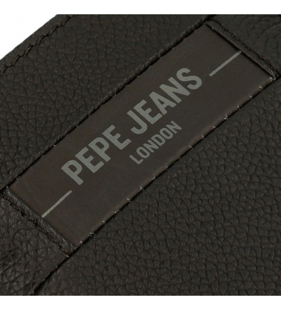 Carteira Pepe Jeans Vertical Checkbox em couro com porta-moedas, preta.