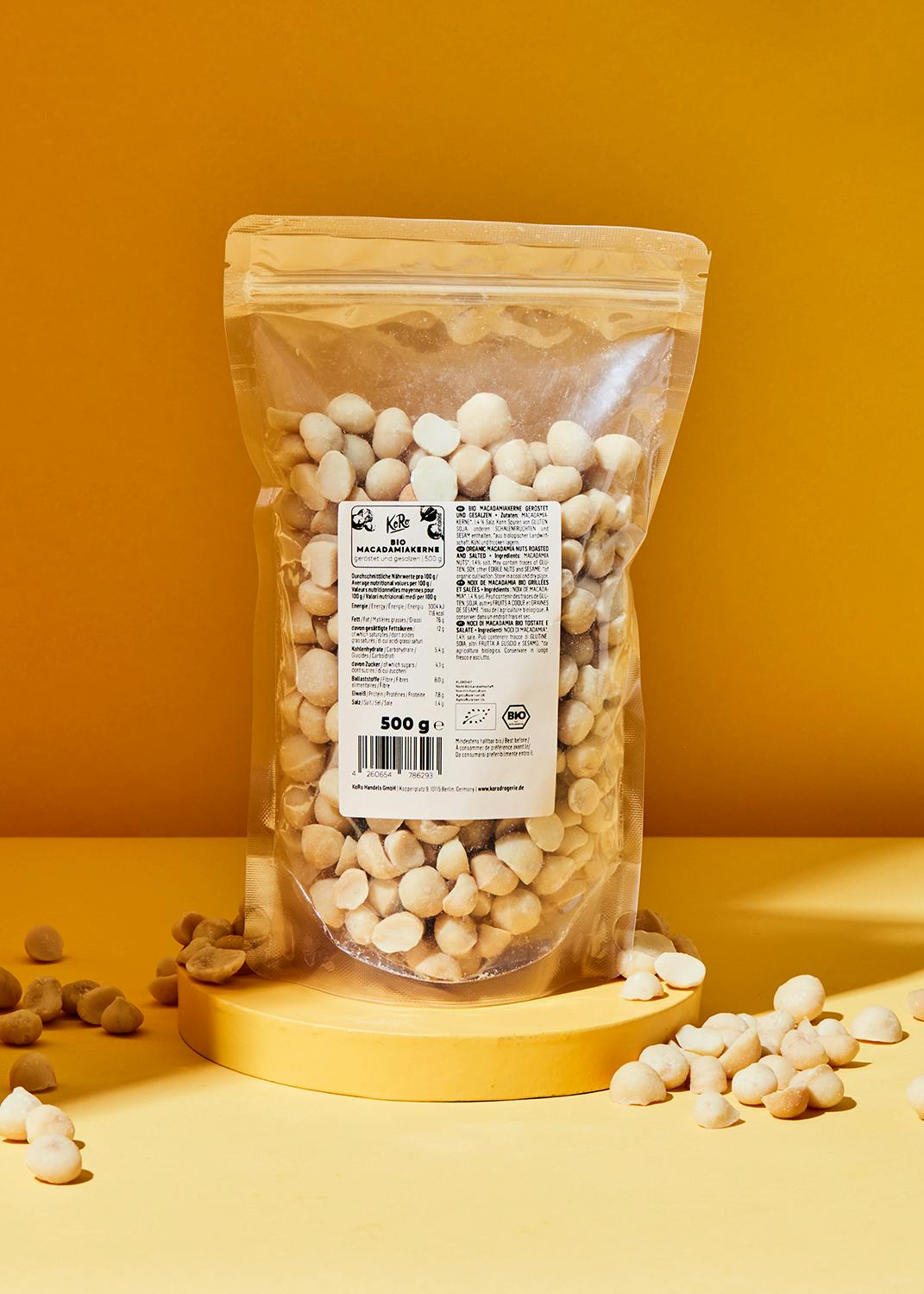 Geröstete und gesalzene Bio Macadamiakerne 500 g