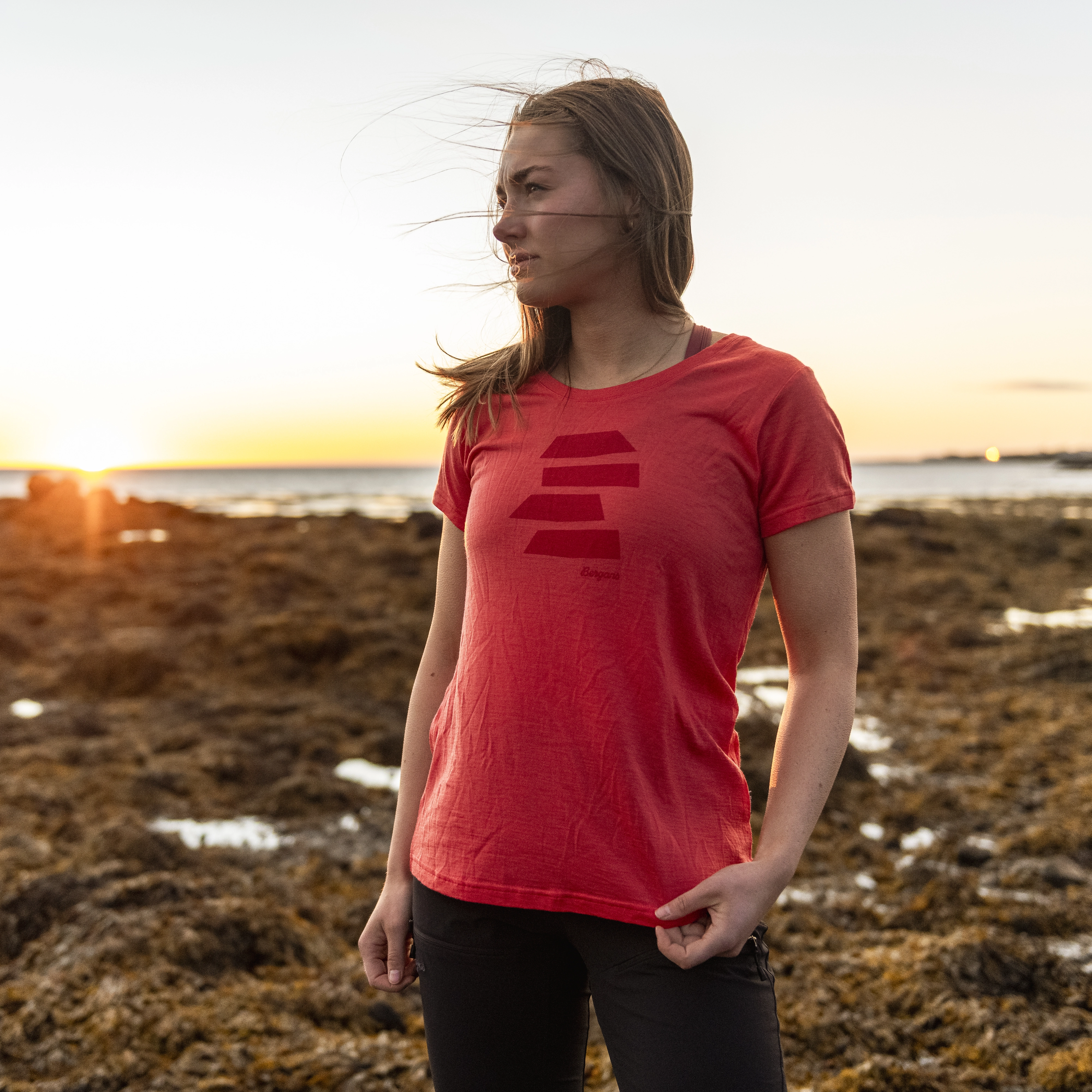 Rabot Mount Wool Tee Women Peachy Red