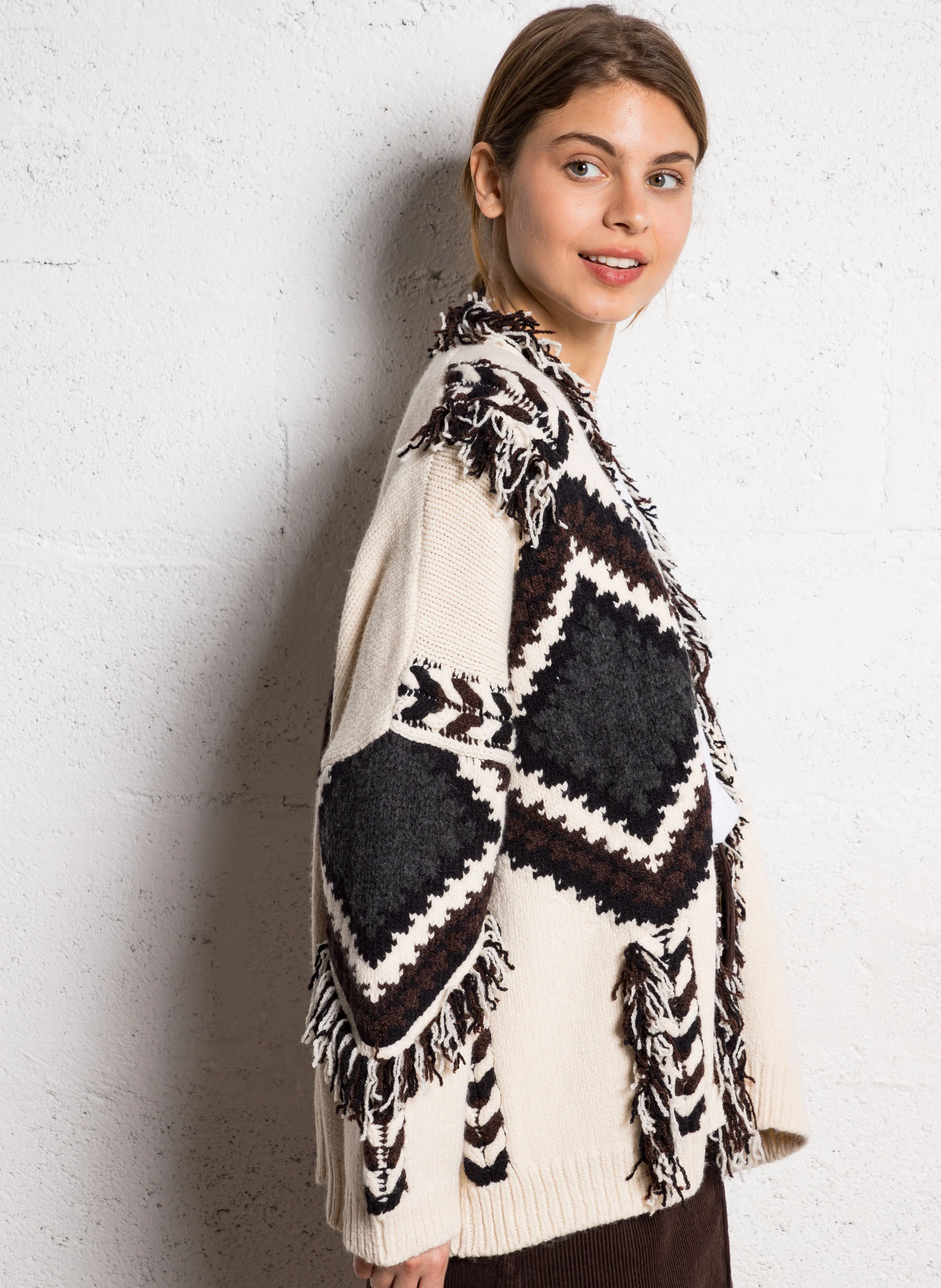 ARIZONA - Gilet oversize à franges | Beige