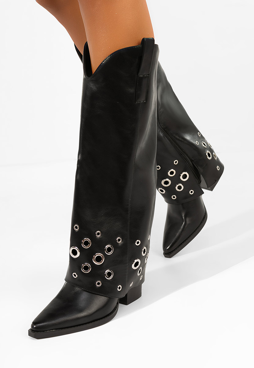 Bottes à talon carré noires Danellia