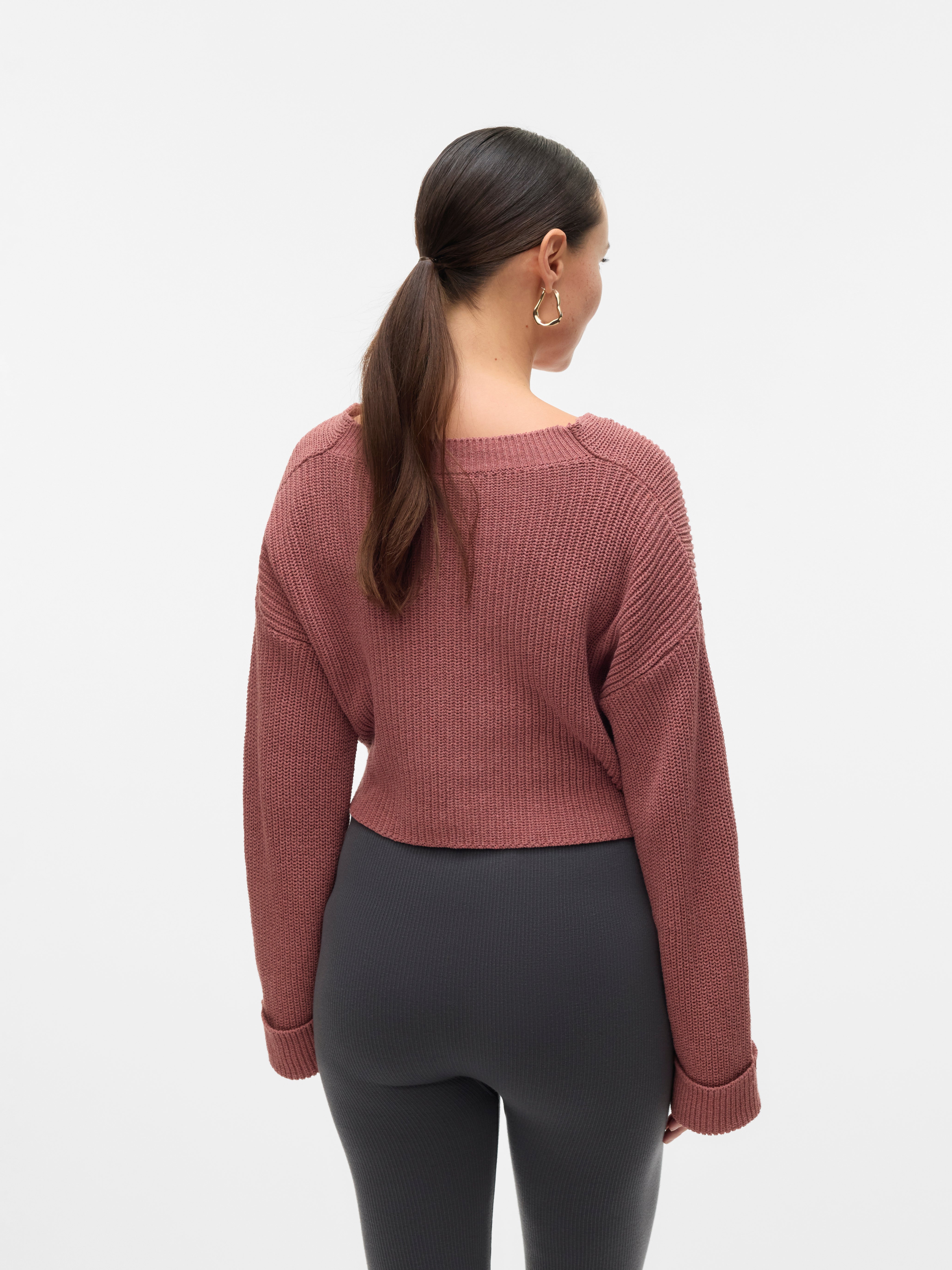 Regular fit V-Hals Mouwuiteinden met omslag Verlaagde schoudernaden Pullover