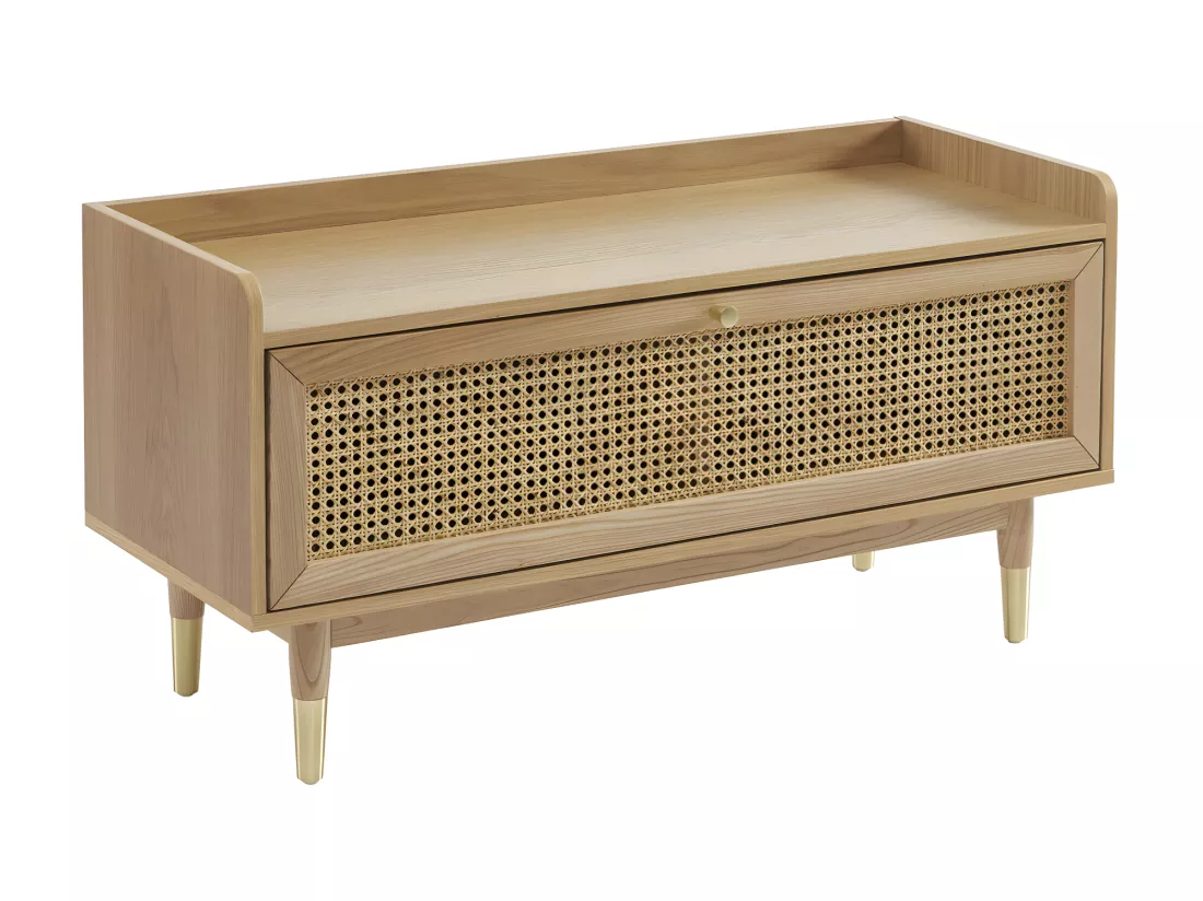 Bombong - Banc d'entrée avec rangement chaussures en bois et cannage L100cm - Bois clair