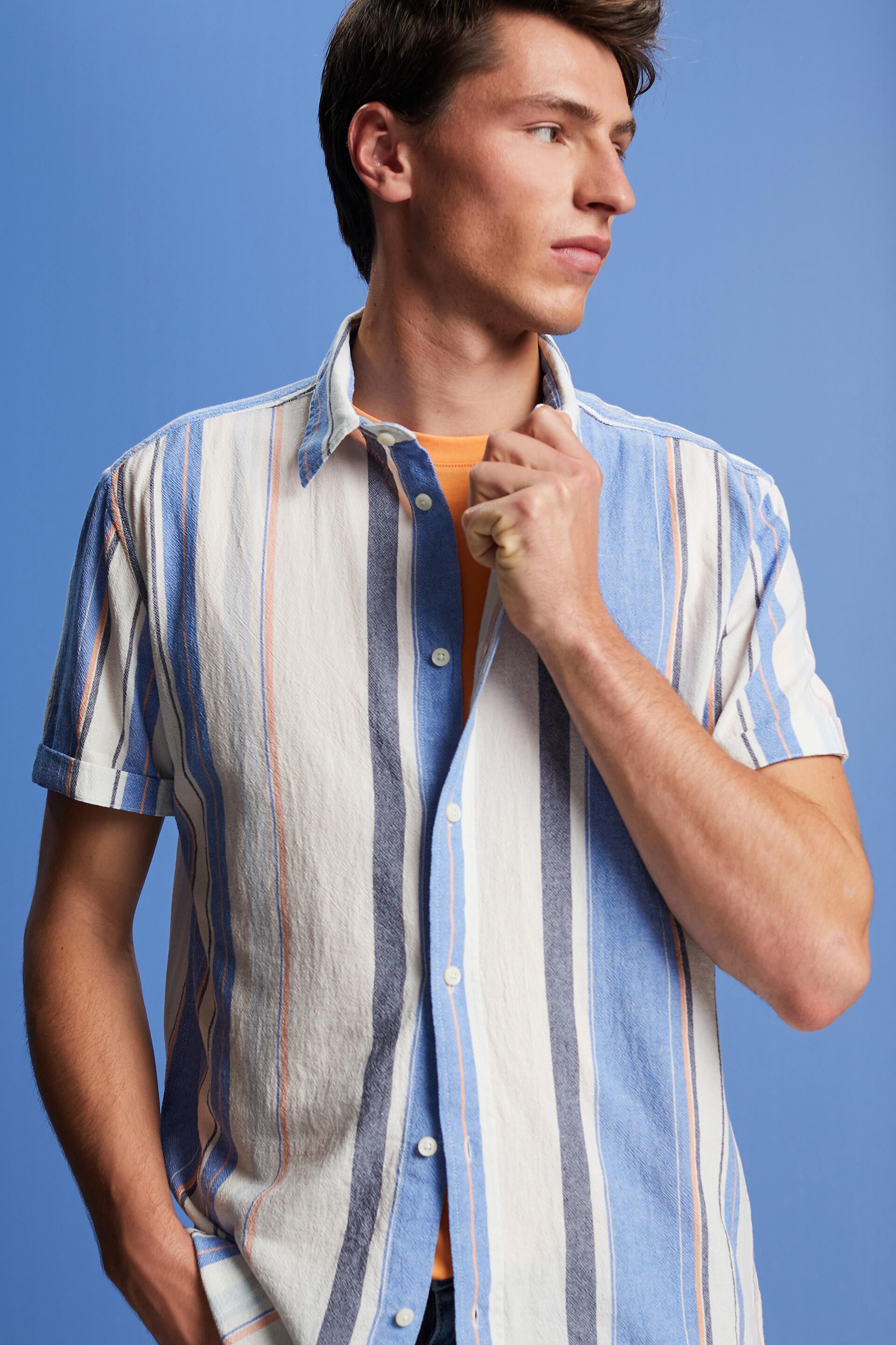 Chemise rayée à manches courtes, 100% coton