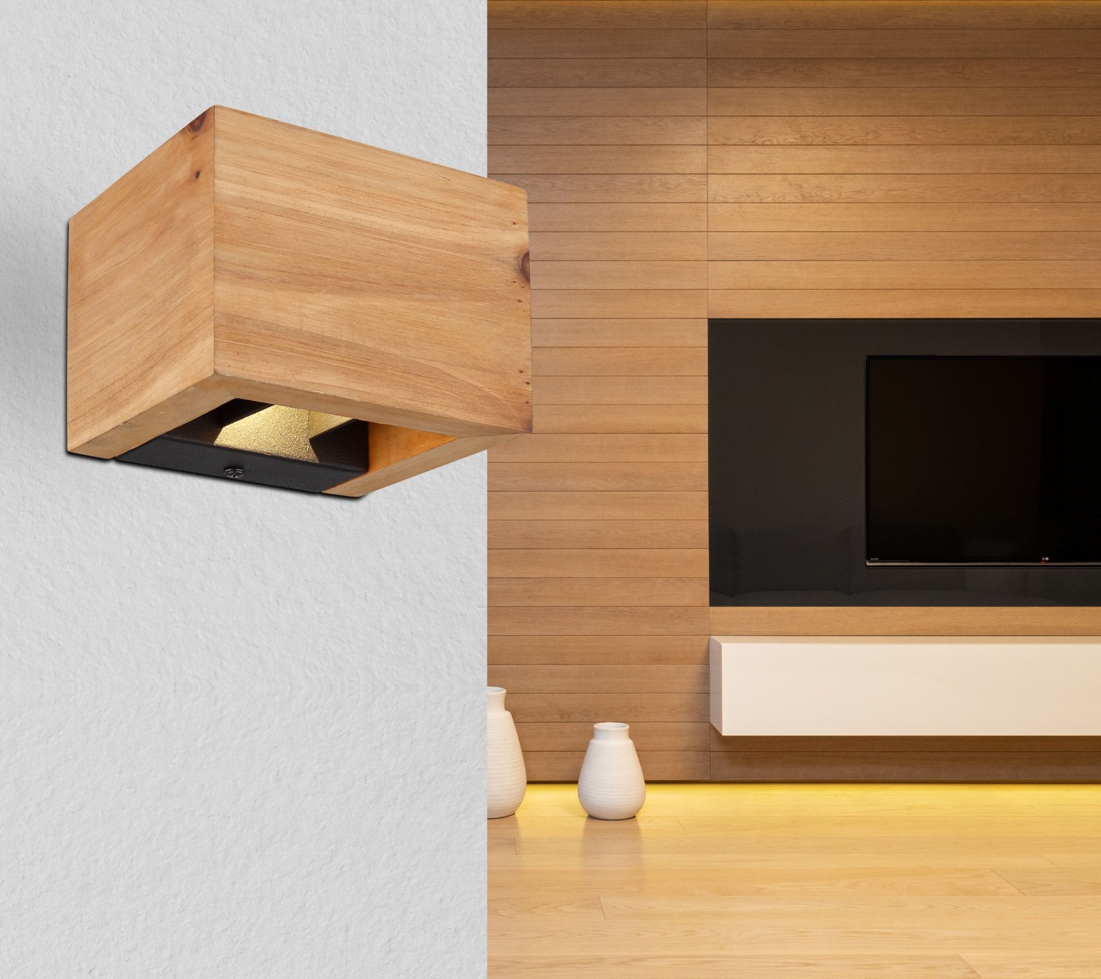 LED-Wandleuchte - holzfarben-schwarz - 13,2 cm