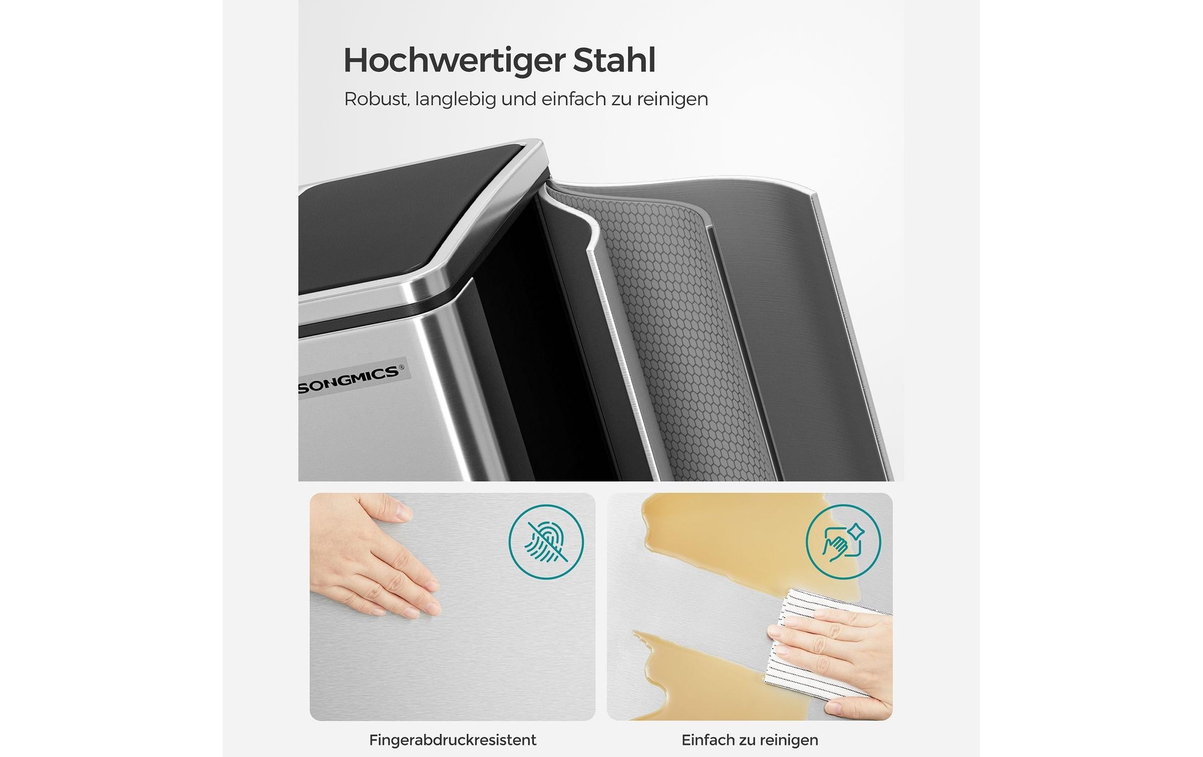 Abfalleimer 30 l, Silber<br>Treteimer mit zwei Fächern
