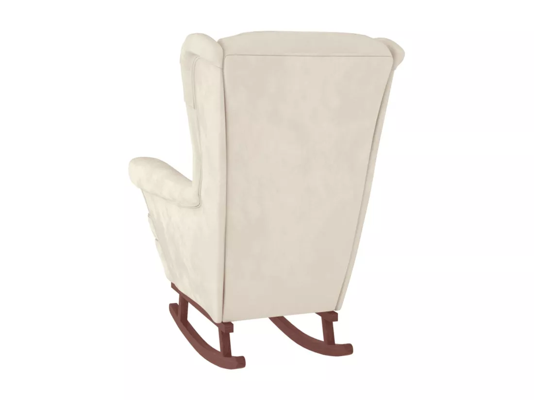 Chaise à bascule avec pieds en bois et tabouret Crème Velours