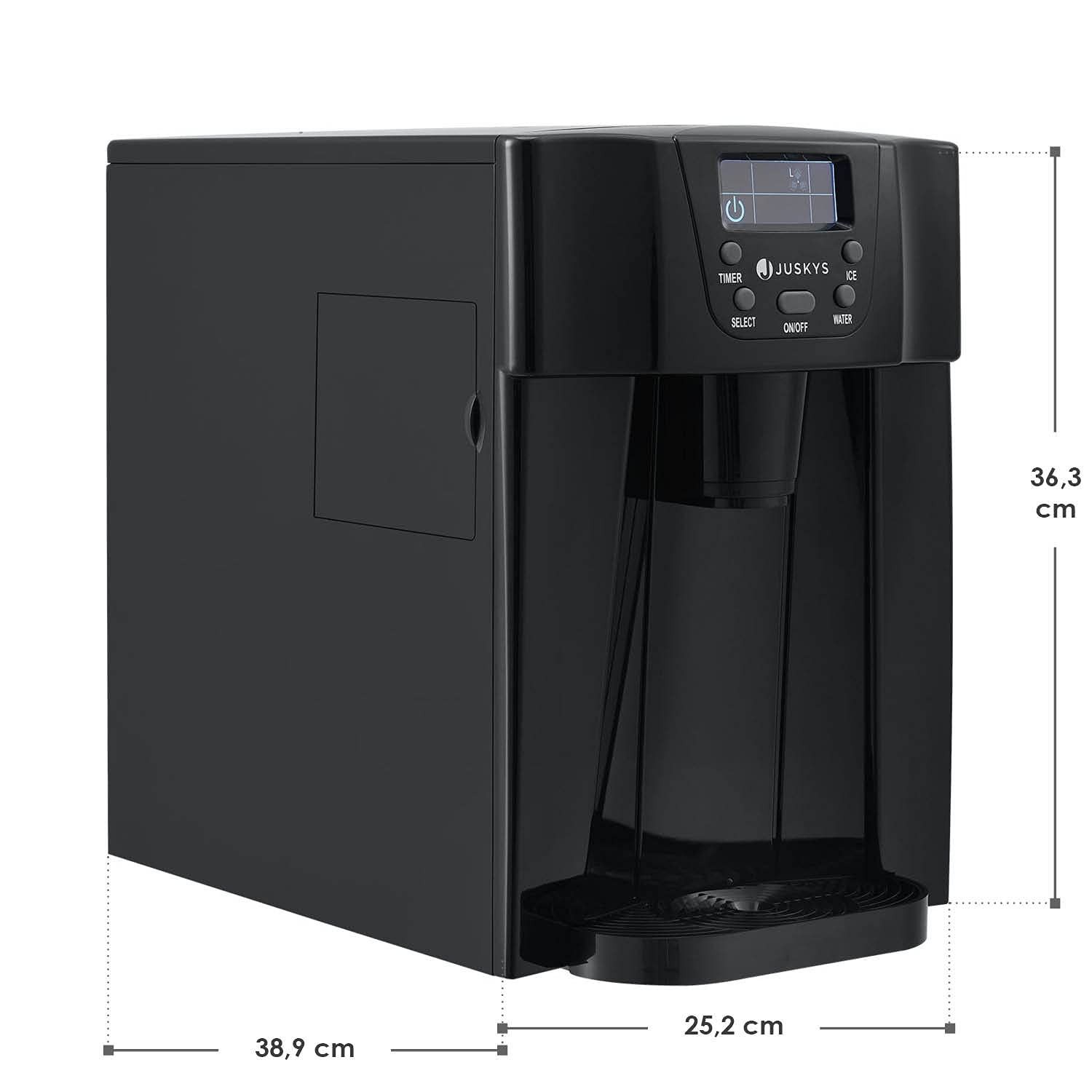 Juskys® Eiswürfelmaschine PIM200L mit 2in1 Direkt-Spender & Timer — bis 12kg / Tag, Eiswürfel in 6-10 Minuten, 2 Größen, 2L Tank — Eiswürfelbereiter schwarz