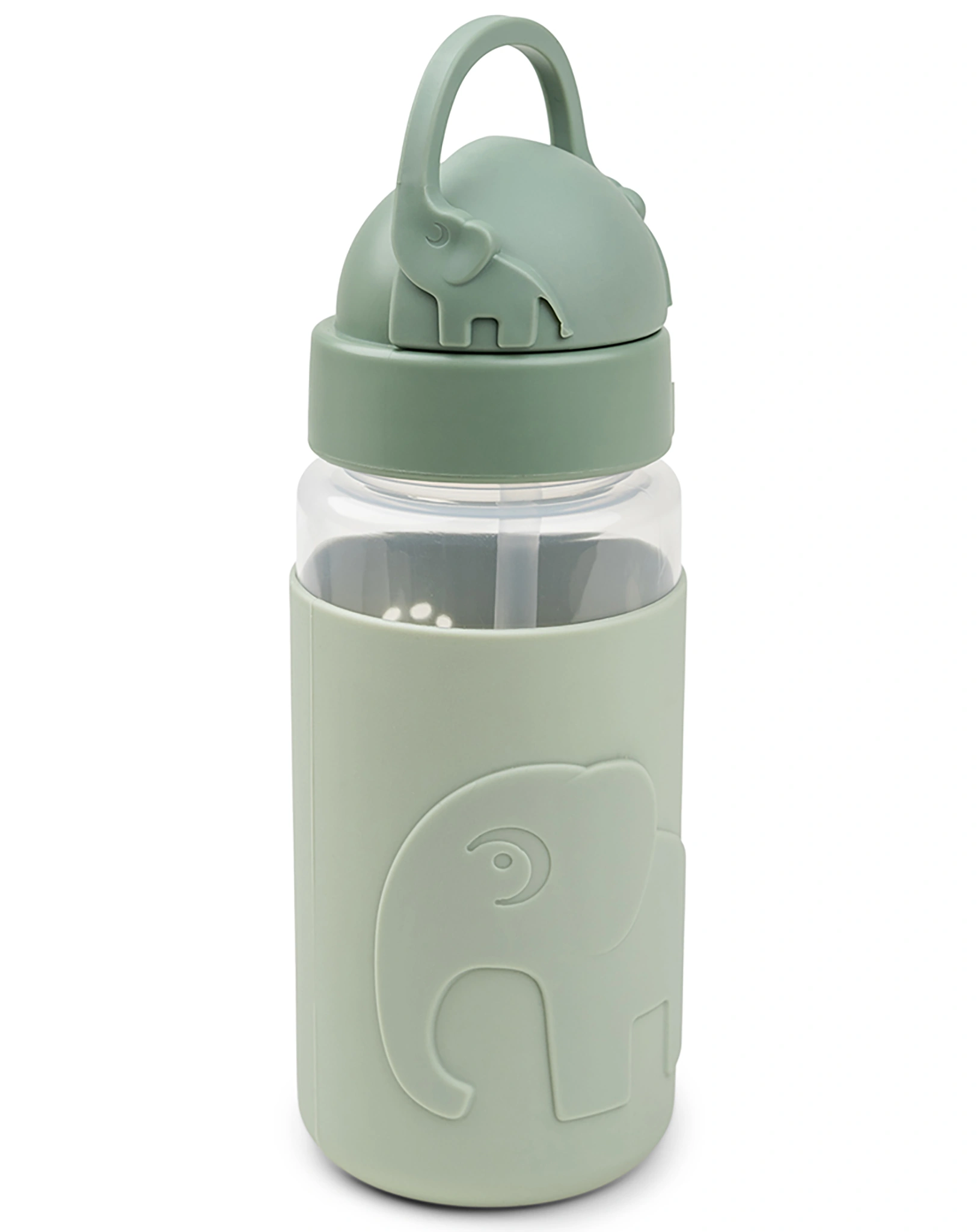 Trinkflasche EASY-GRIP - ELPHEE (350ml) mit Trinkhalm in grün
