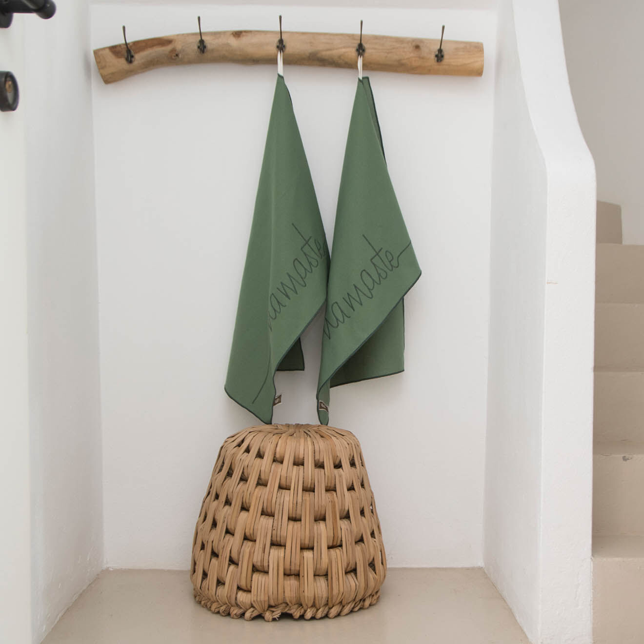Febronie 2 Torchons en Coton Namaste vert lichen - 50x75 cm