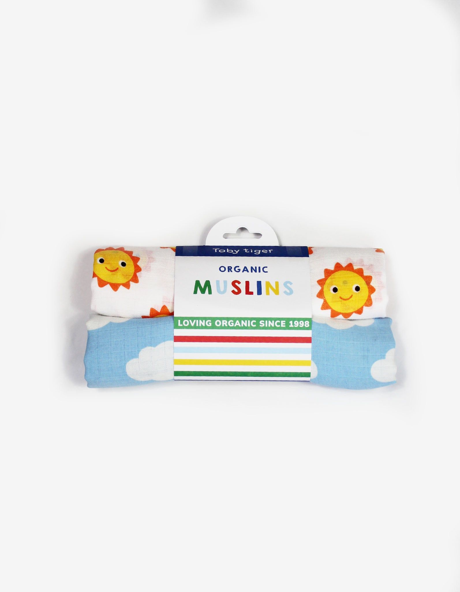 Toby Tiger Musselin-Tuch 2er-Pack mit Sonne & Wolken-Muster