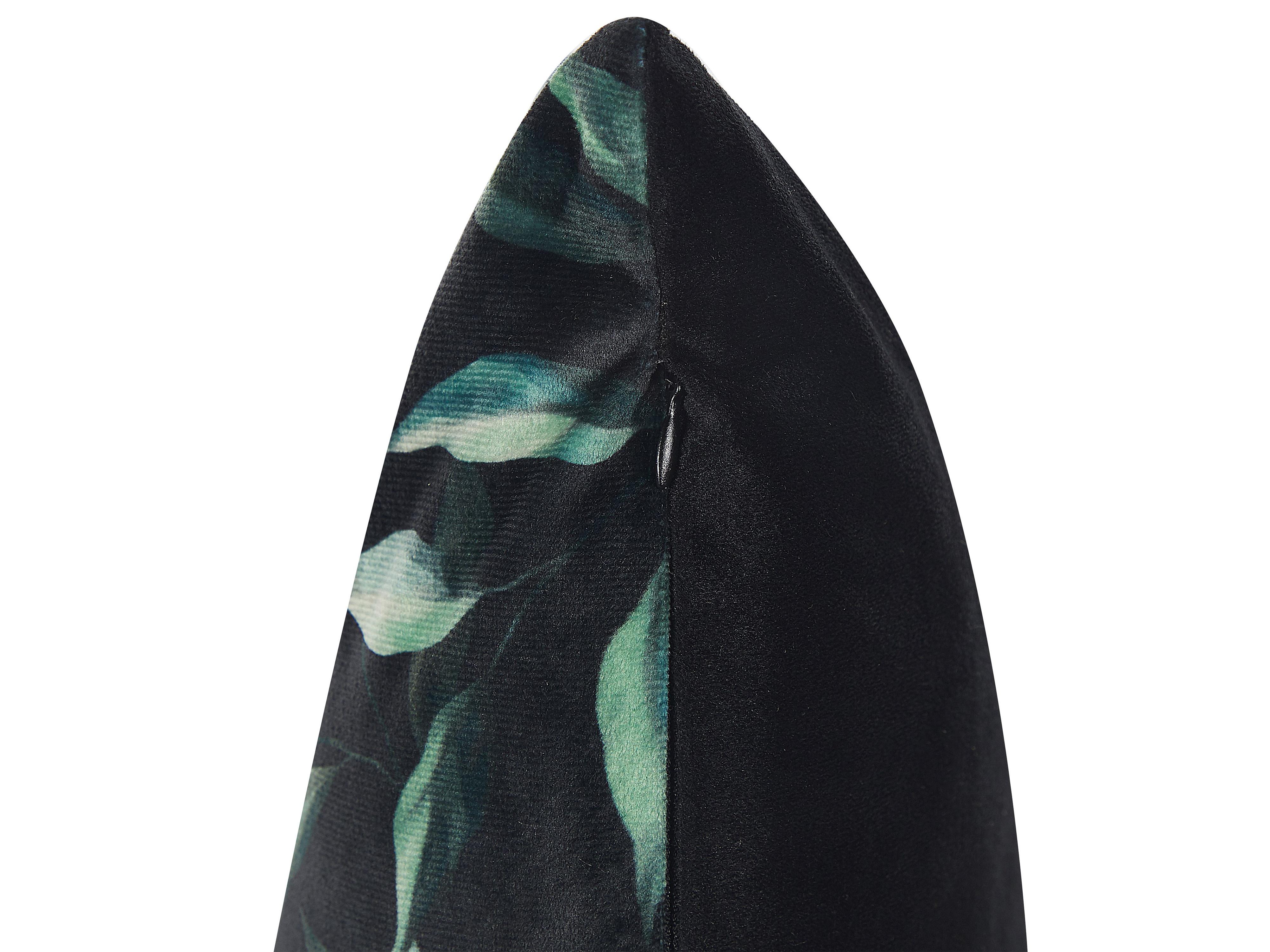 Set van 2 sierkussens TOADFLAX Fluweel 45 x 45 cm Groen Zwart bladpatroon