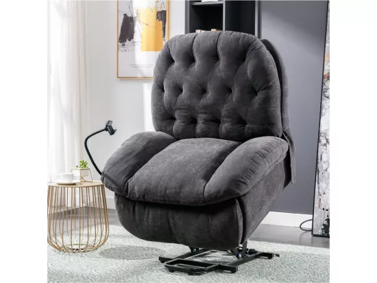 Fauteuil de massage releveur en tissu gris, avec télécommande, chauffant, manuellement repose-pied, 4 zones/5 modes/3 Minuteur