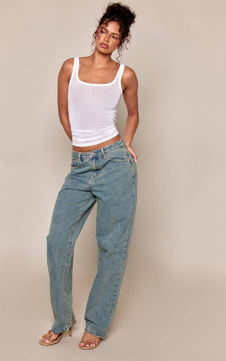 Délavage Vintage Jean Boyfriend Taille Haute