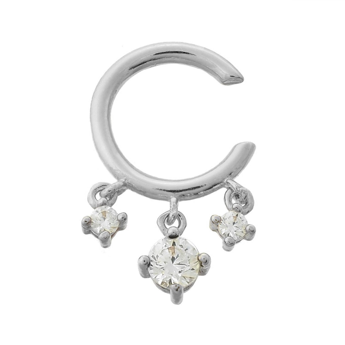 Clip d'oreille earcuff 3 oxydes de zirconium pendants Argent 925 Rhodié