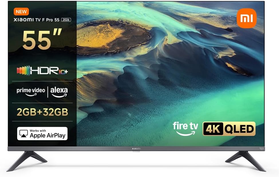 Xiaomi TV F Pro 55, 140 cm (55 Pouces), 4K UHD QLED, Smart TV, Fire TV, Contrôle Vocal Alexa, HDR10+, Mode Game Boost 120Hz, MEMC, 2Go+32Go, Compatible avec AirPlay [Classe énergétique G]