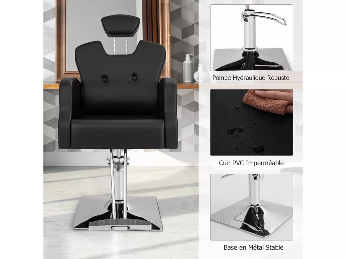 Fauteuil de Coiffure Hydraulique Rotative à 360°, Chaise de Salon Coiffure avec Hauteur et Appui-tête Réglables Accoudoirs en Bois Massif Charge 150KG, pour Salon de Beauté