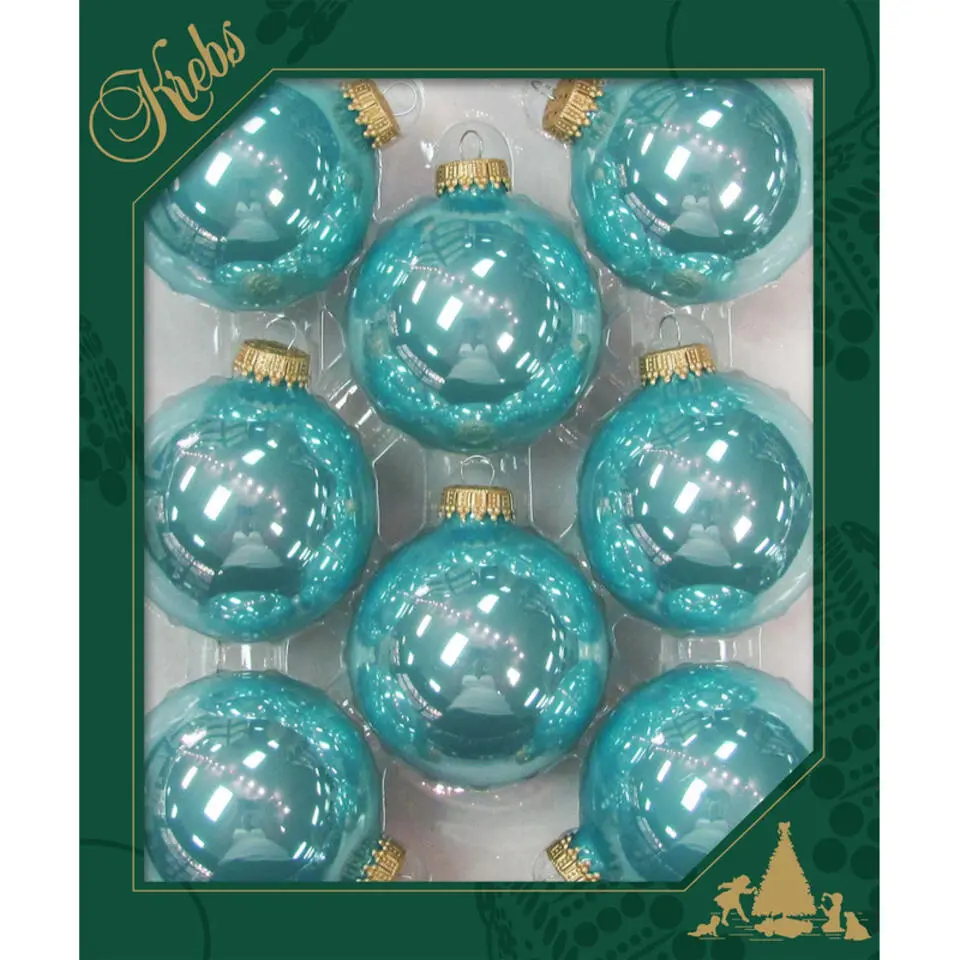 Krebs Kerstballen - 8 stuks - glas - blauw - 7 cm