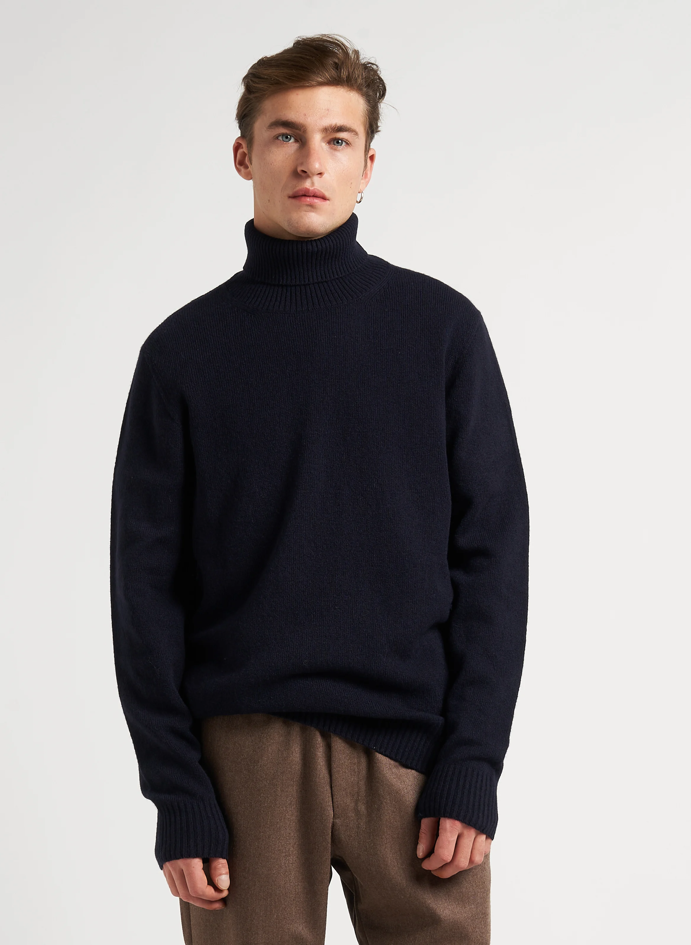 Pull col roulé droit en laine | Bleu