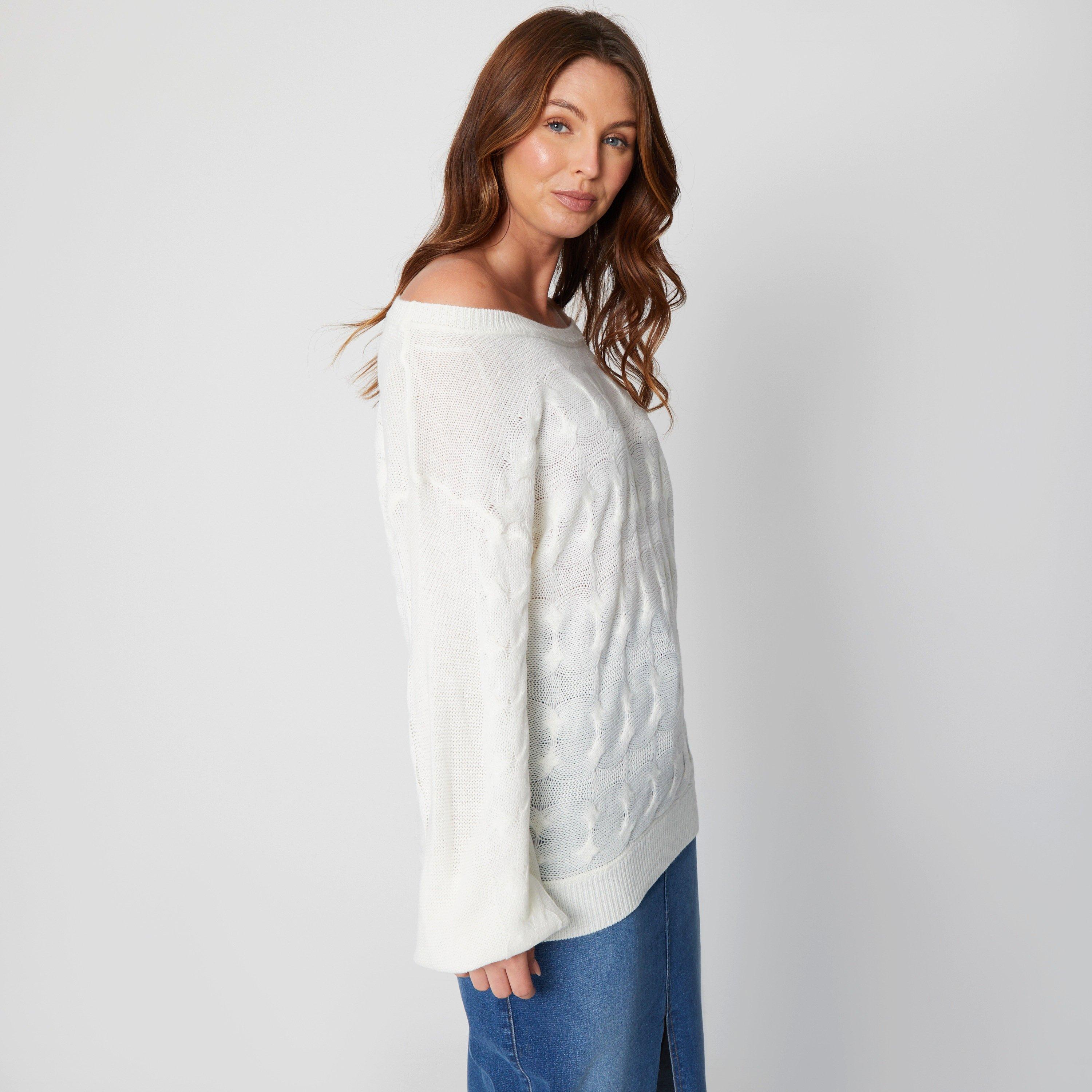 Be You Cable Bardot Cream Jumper