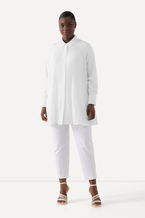 Bluse, Plissee, A-Linie, Hemdkragen, Langarm
