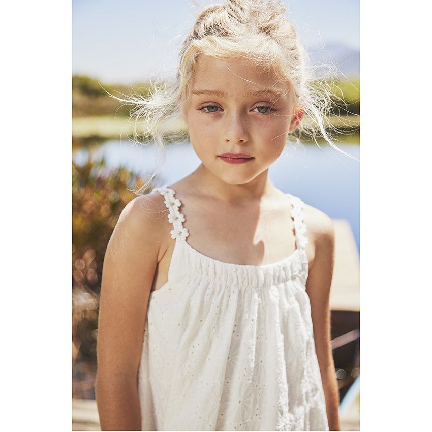 Robe de cérémonie en broderie anglaise pour fille - Blanc